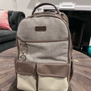 Itzy Ritzy Cream and Brown Backpack with Durable Fabric and Structured Design